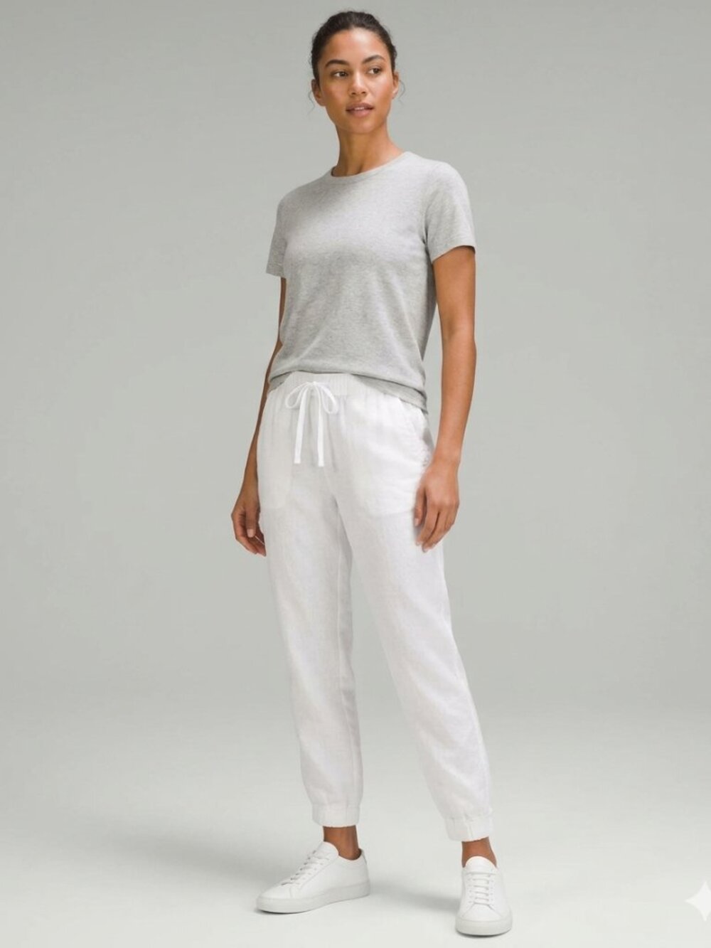 J Crew White Joggers Pants Size 8 Coastal Elastic Waist Drawstring Slant Pockets